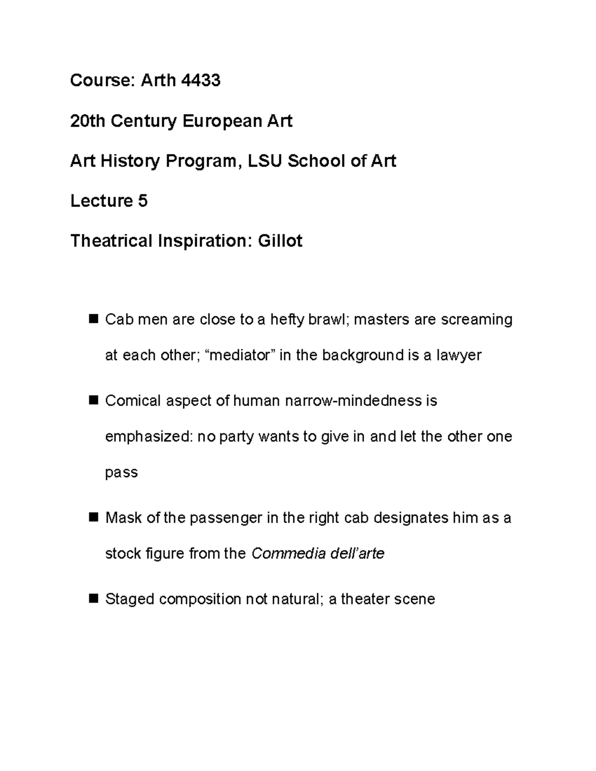 Theatrical Inspiration Gillot Course Arth 4433 20th Century European