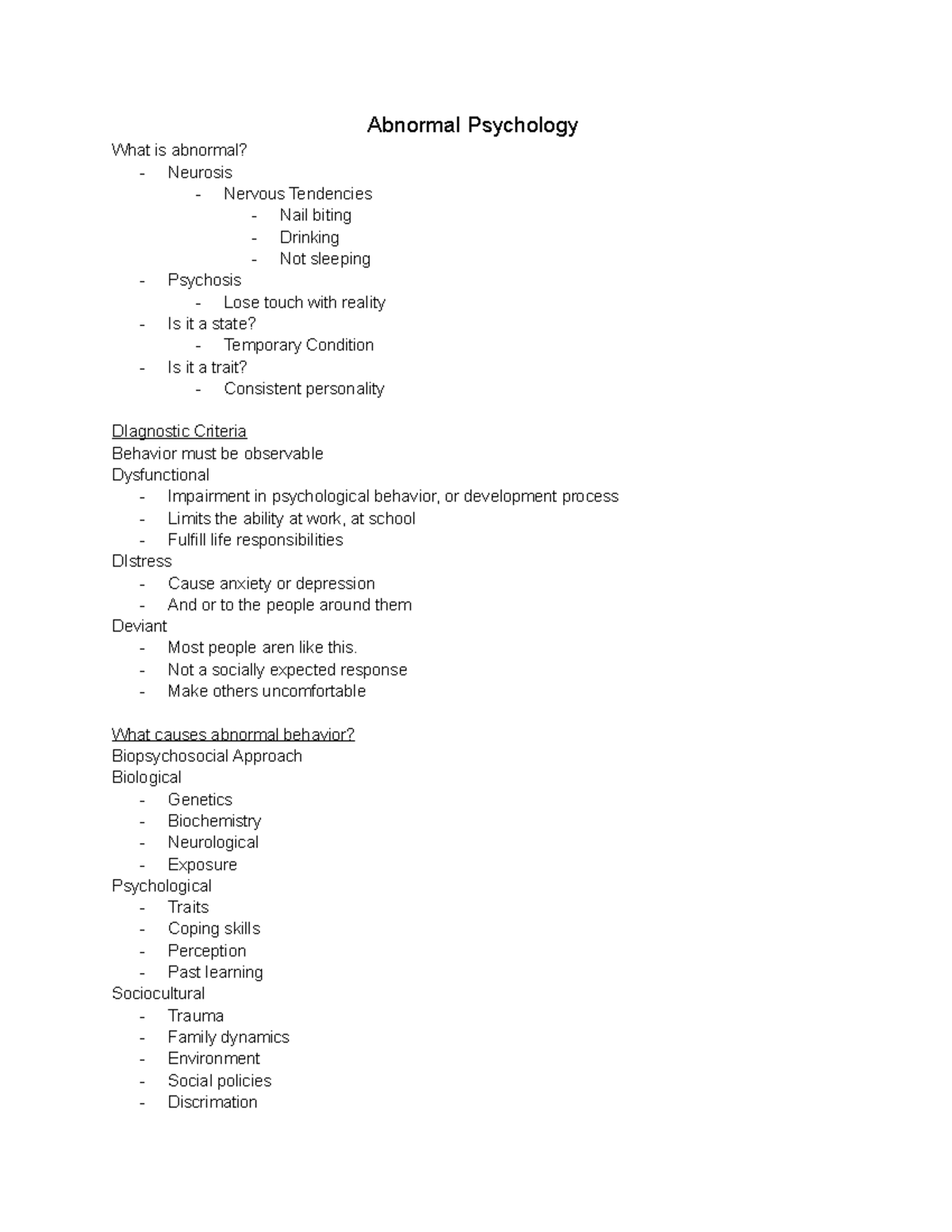 Abnormal Psychology Lecture Notes for Exam 1 - PSY 250 - Kutztown ...