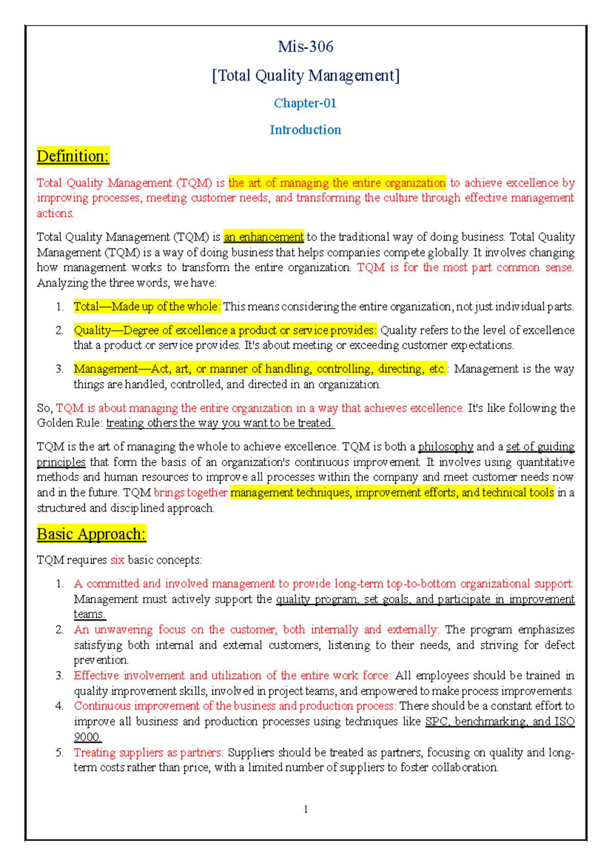 Tqm chap -1 - 1 Mis- 306 [Total Quality Management] Chapter- 01 ...