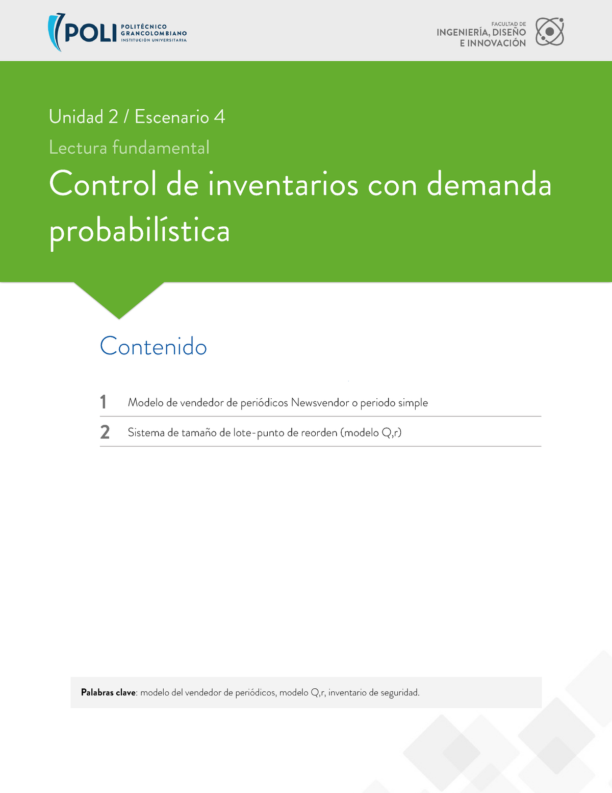 Lectura 4 Gestión de Inventarios y Almacenamiento - Palabras clave : modelo  del vendedor de - Studocu