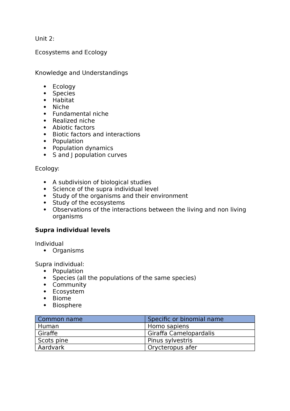 Unit 2 Notes For Environmental Systems And Societies - Unit 2 ...