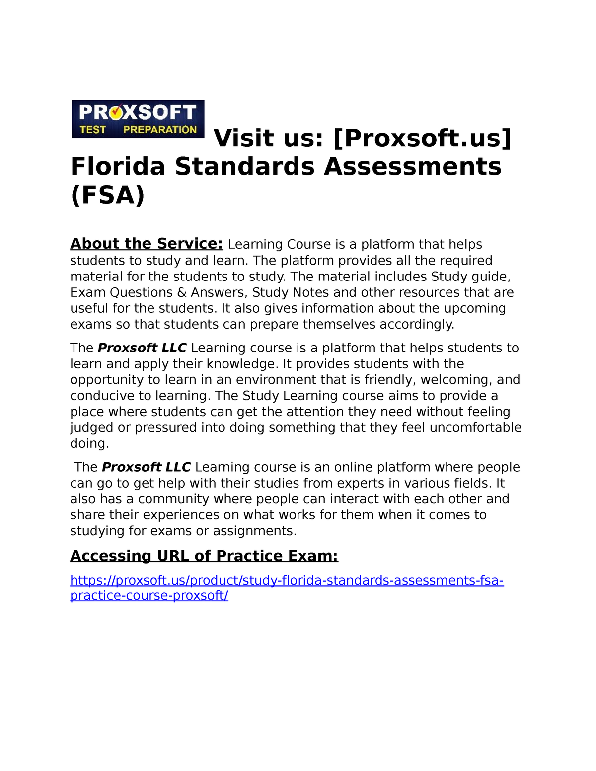 Florida Standards Assessments (FSA) - Visit us: [Proxsoft] Florida