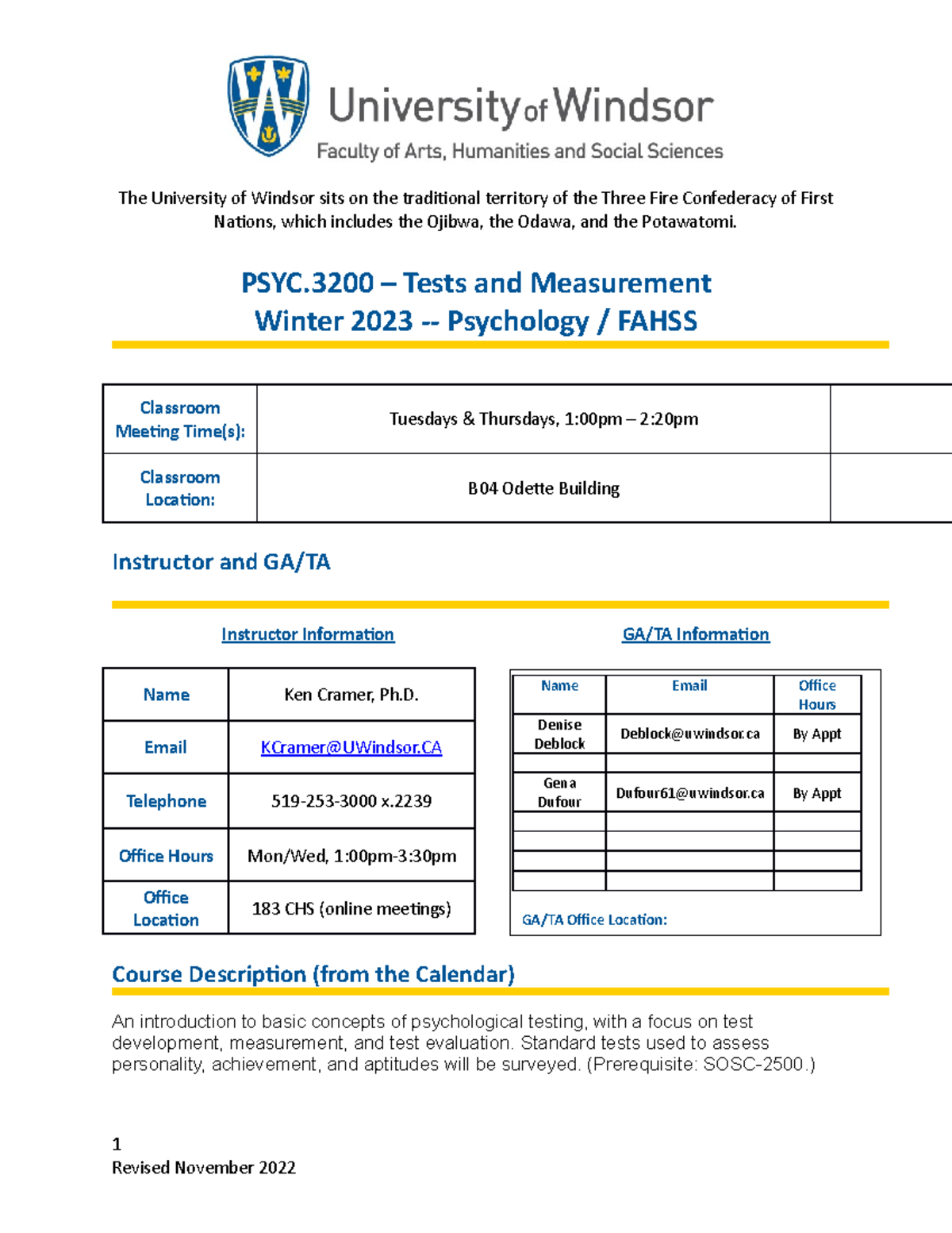 Syllabus - psyc 3200 - The University of Windsor sits on the ...