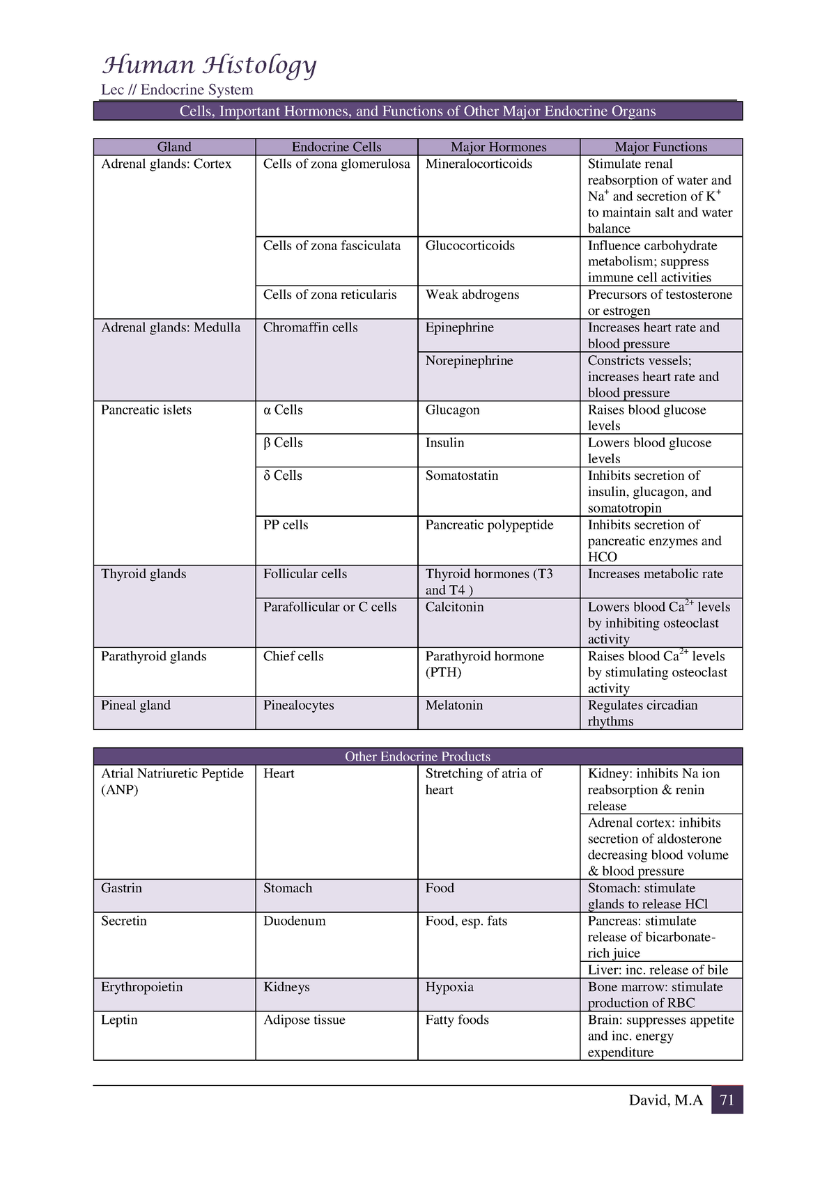 Endocrine System - Human Histology Lec    Endocrine System David, M 71 