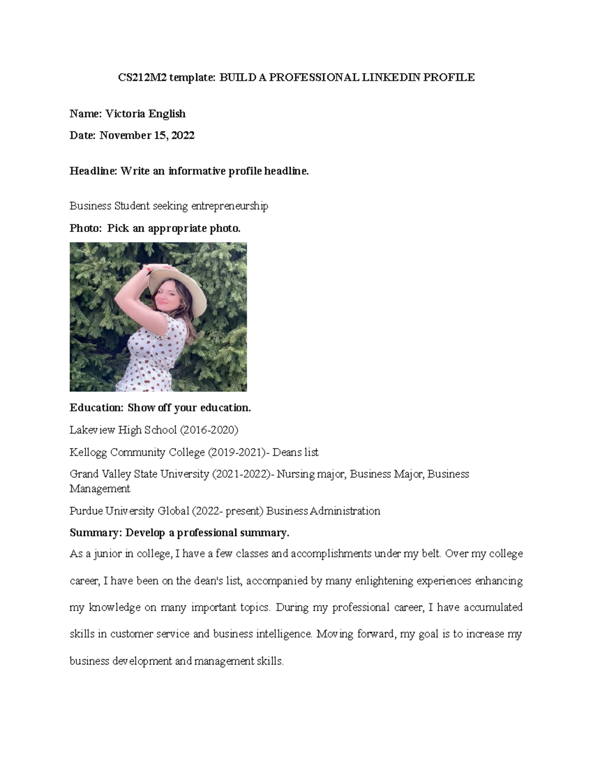 Cs comp assign 2 cs212m2 template build a professional linkedin