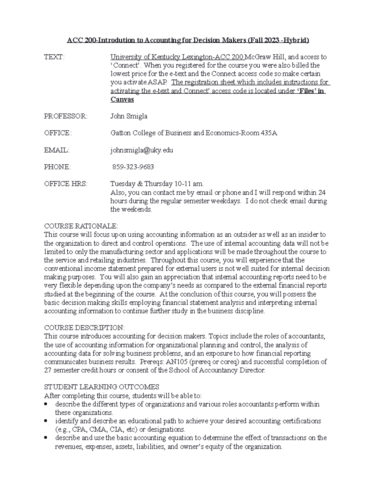 ACC 200 Syllabus Fall 2023 - ACC 200-Introdution to Accounting for ...