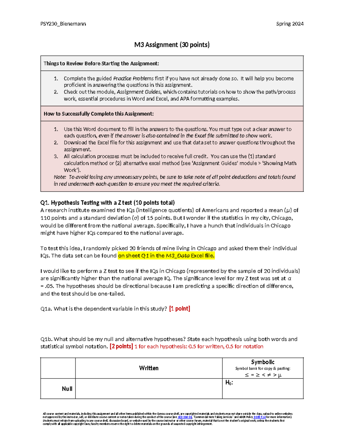 PSY230 M3 Assignment Spring 2024-2 - M3 Assignment (30 Points) Things ...