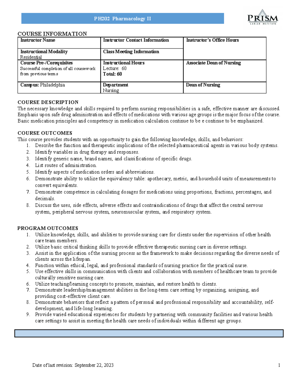 PH202+Pharmacology+II+Syllabus REV+%28Phila%29+%281%29 - COURSE ...