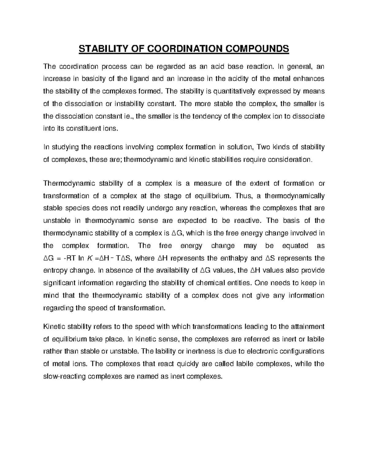 Coordination Chemistry Class 3 Hdr Stability Of Coordination