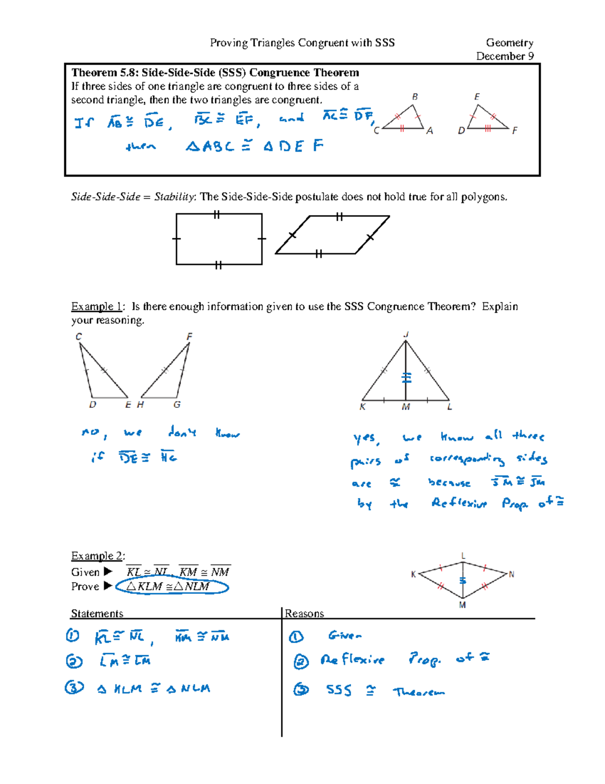 12-09 - proving triangles congruent by SSS - Proving Triangles ...