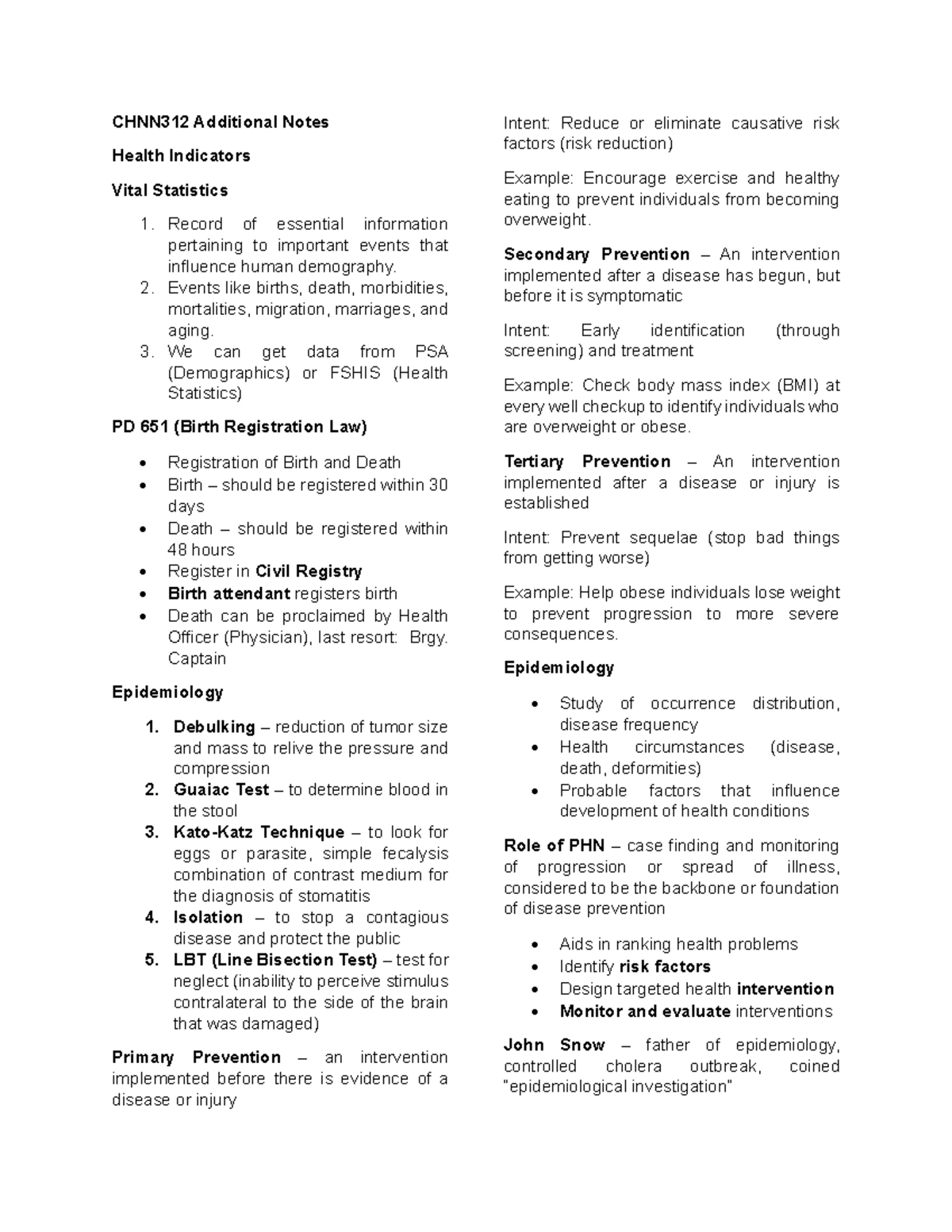CHNN312 Additional Notes - CHNN312 Additional Notes Health Indicators ...