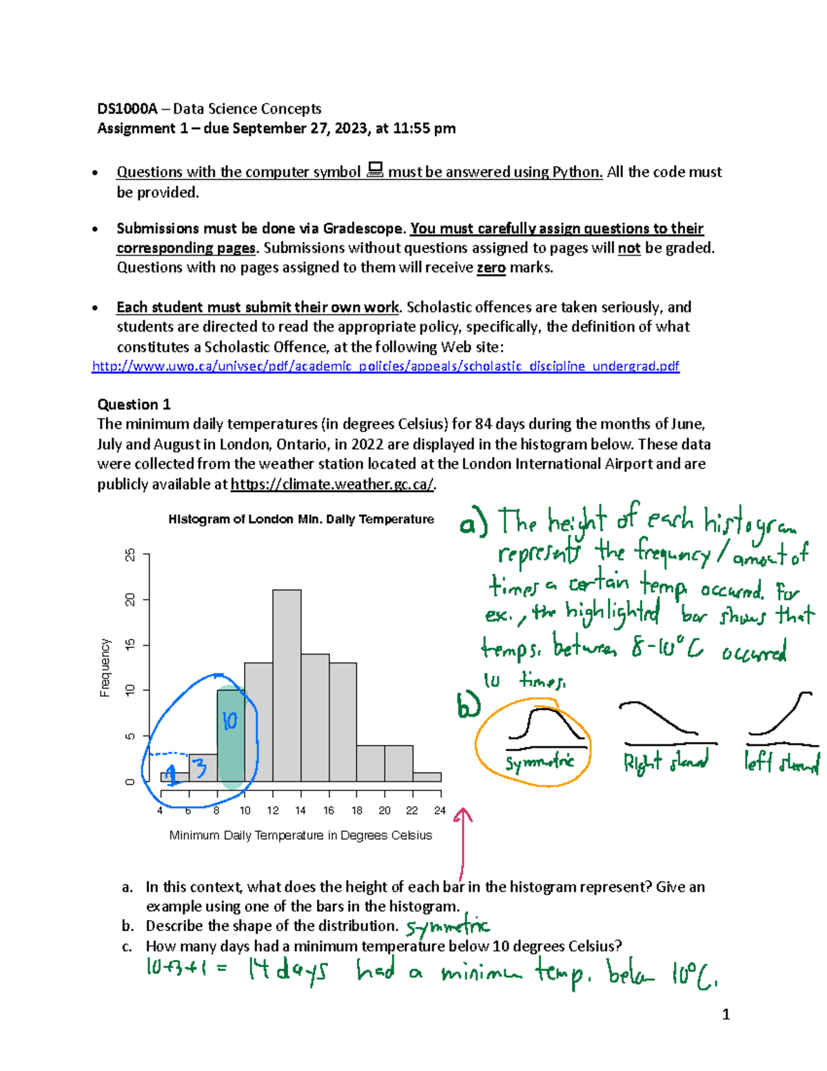 Assignment 1 - 1 DS1000A – Data Science Concepts Assignment 1 – due ...