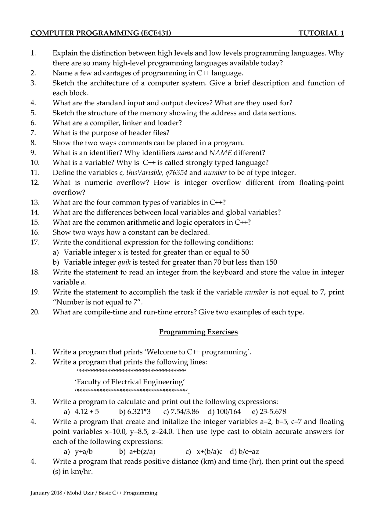 T1 CPP - csc 208 - January 2018 / Mohd Uzir / Basic C++ Programming ...