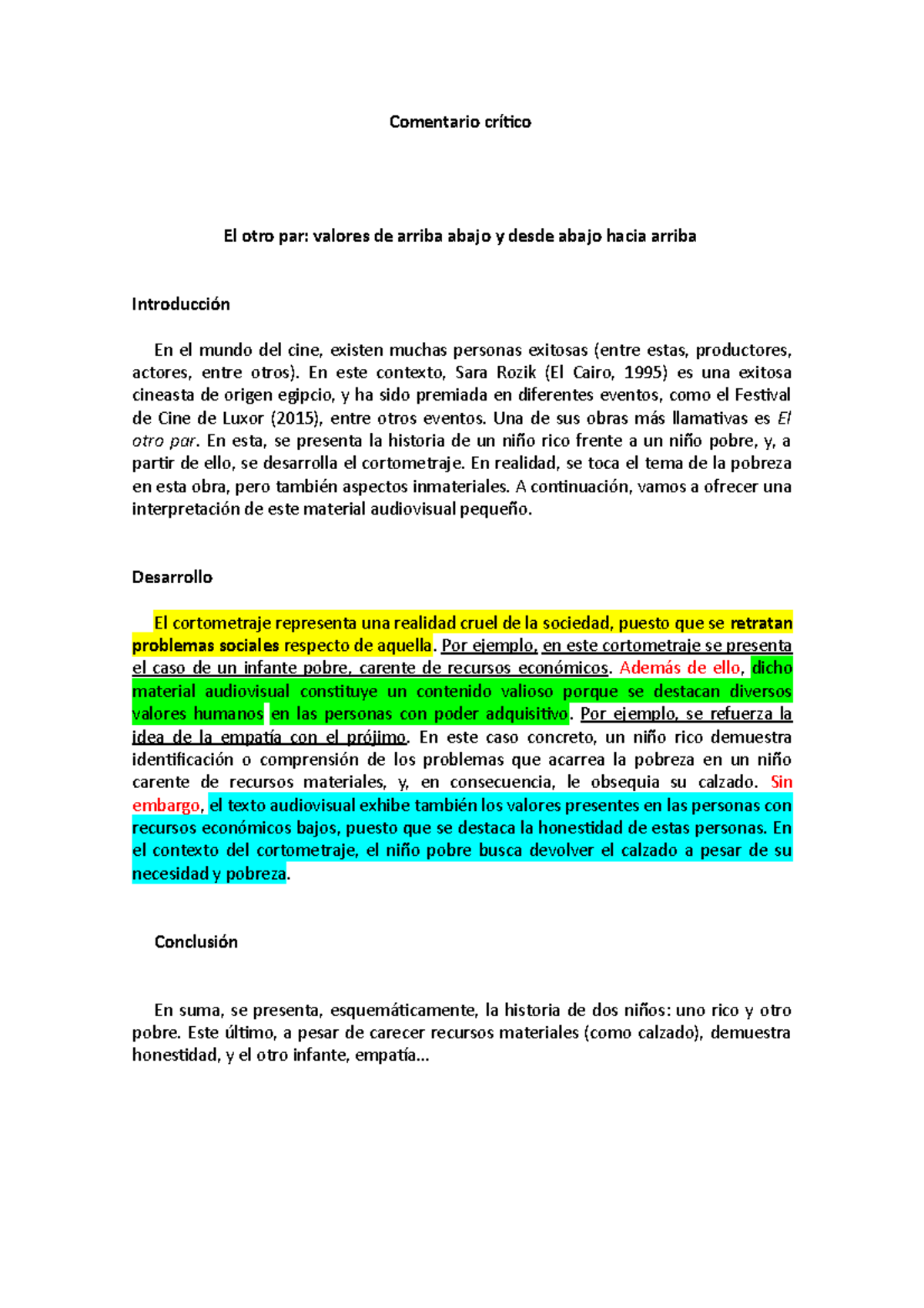 Ejemplo Comentario Crítico Comentario Crítico El Otro Par Valores De Arriba Abajo Y Desde 1368