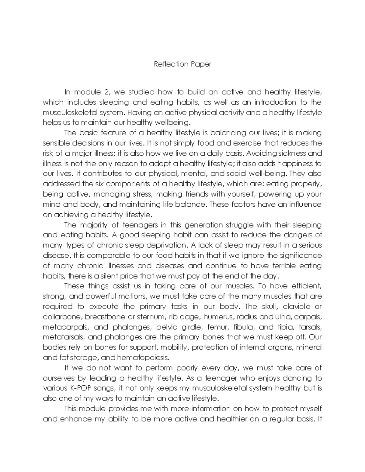 Reflection Paper - Assignment - Reflection Paper In module 2, we ...
