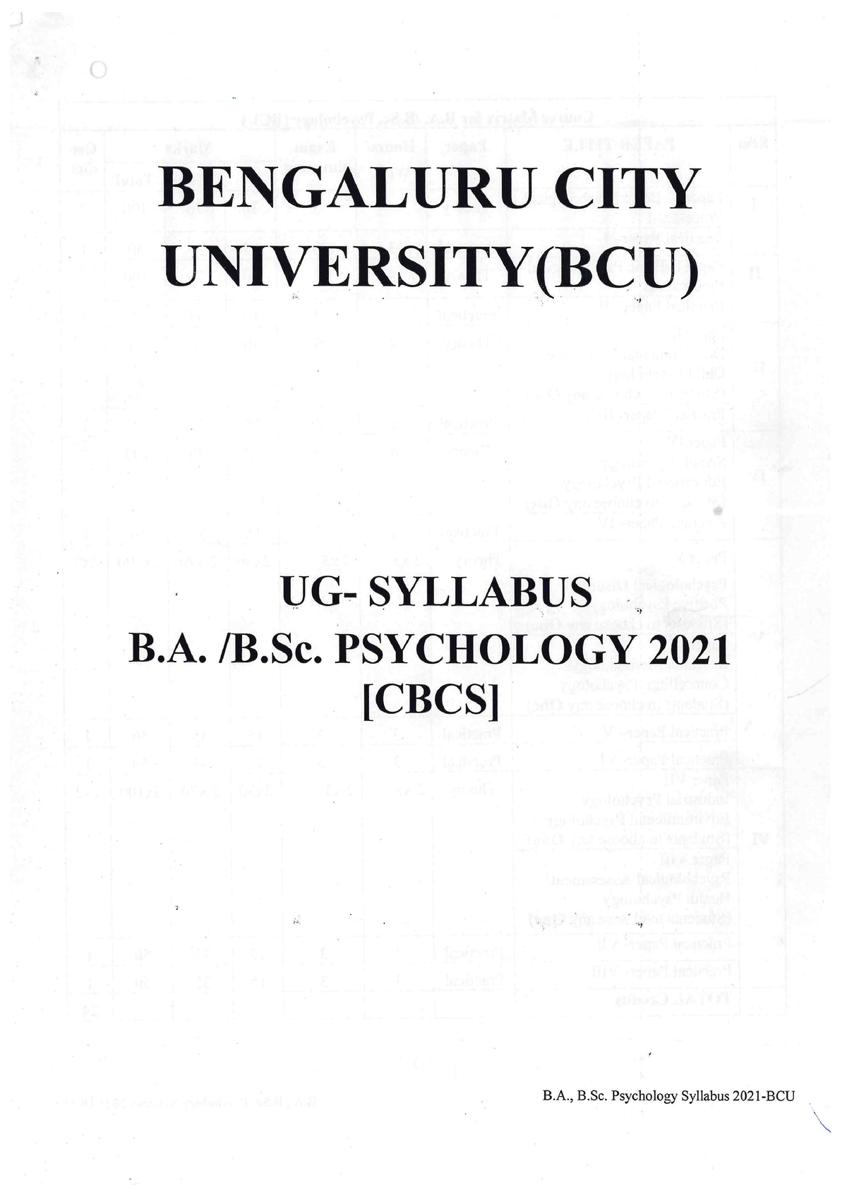 B.A B.Sc Pschology Syllabus - Bachelor Of Arts (Psychology) - Studocu