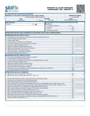 Certificacion Formulario 200v5 - IMPUESTO AL VALOR AGREGADO (A ...