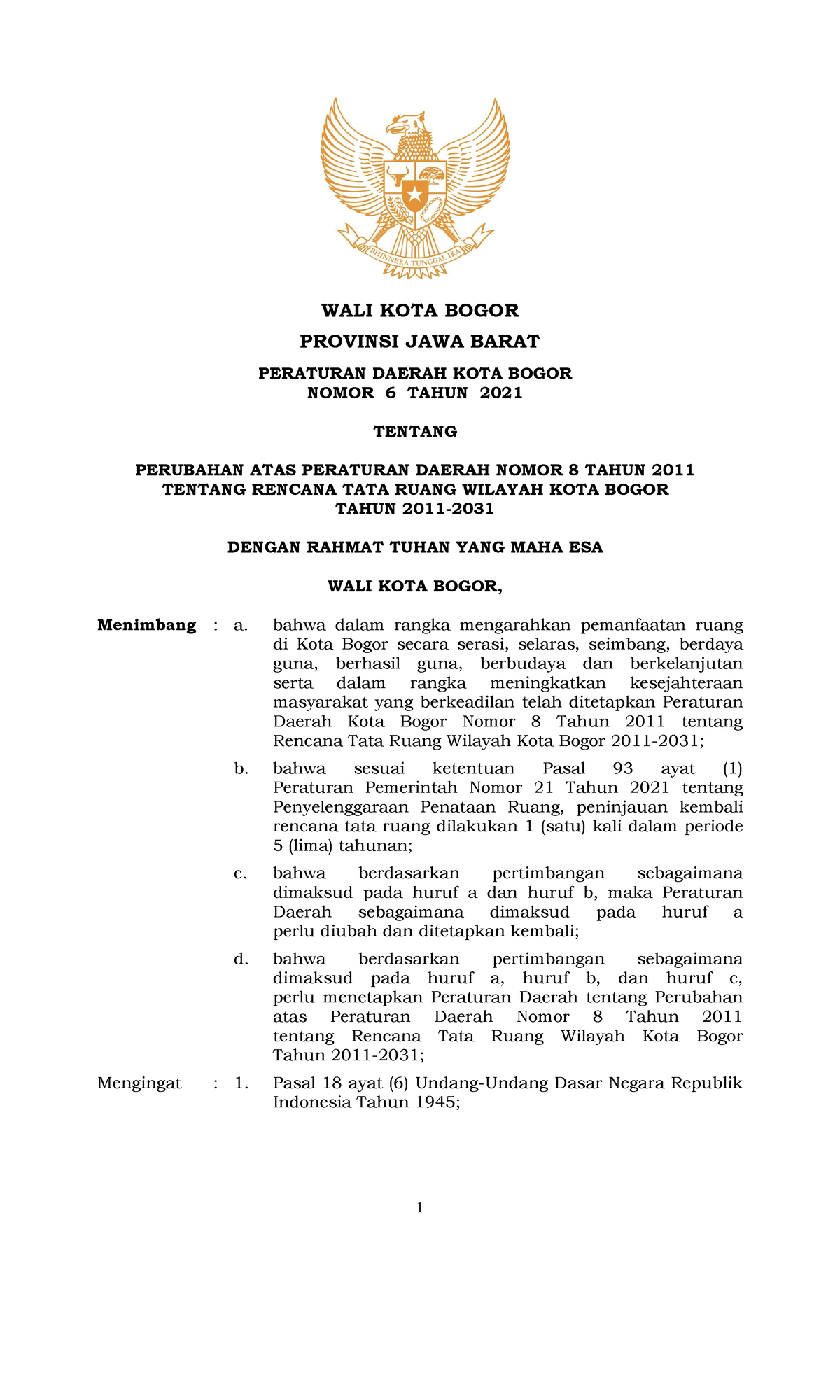 Perda 6 Tahun 2021 - Contains A Map Of Bogor And Regional Mapping ...