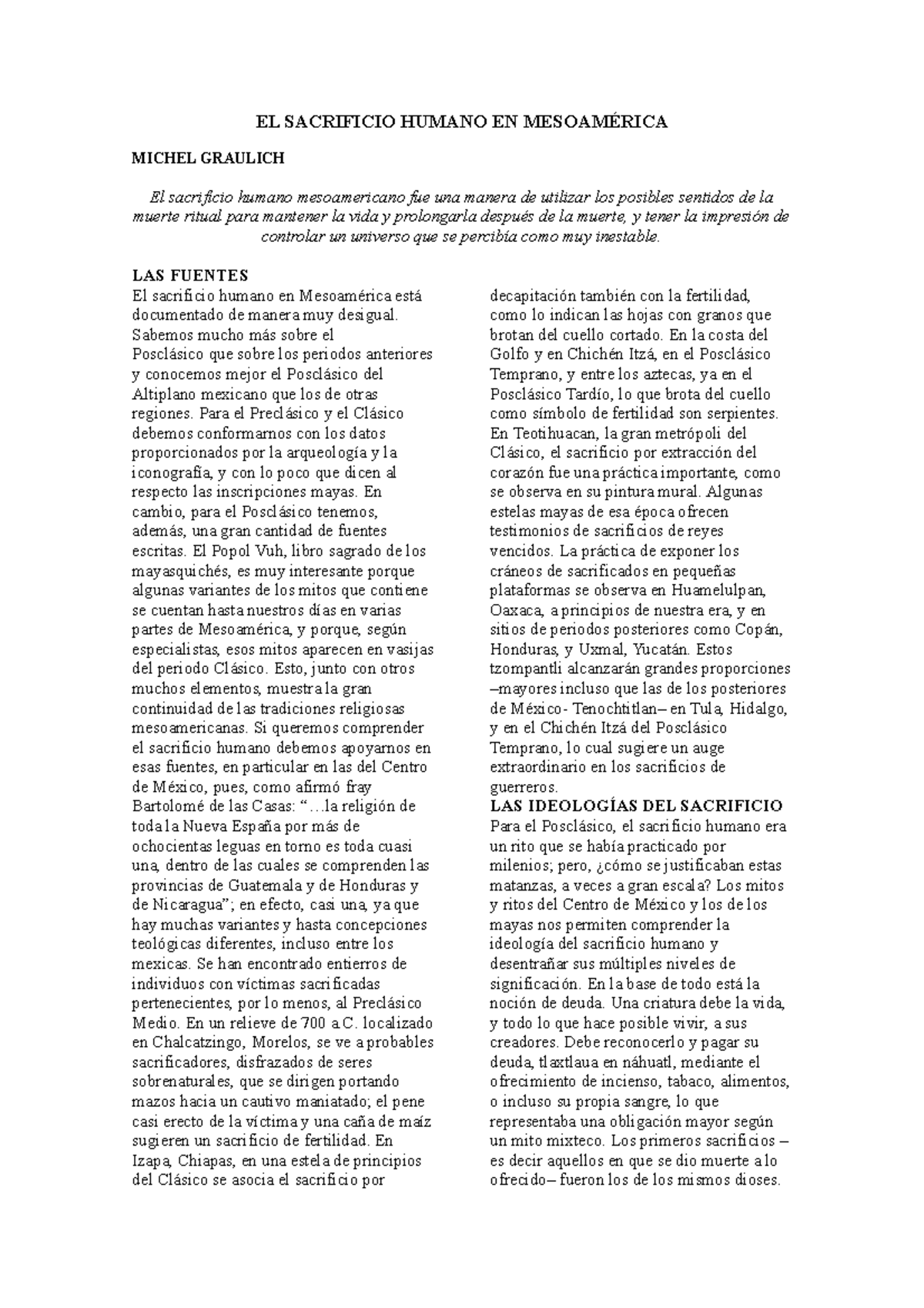 EL Sacrificio Humano EN Mesoamérica EL SACRIFICIO HUMANO EN