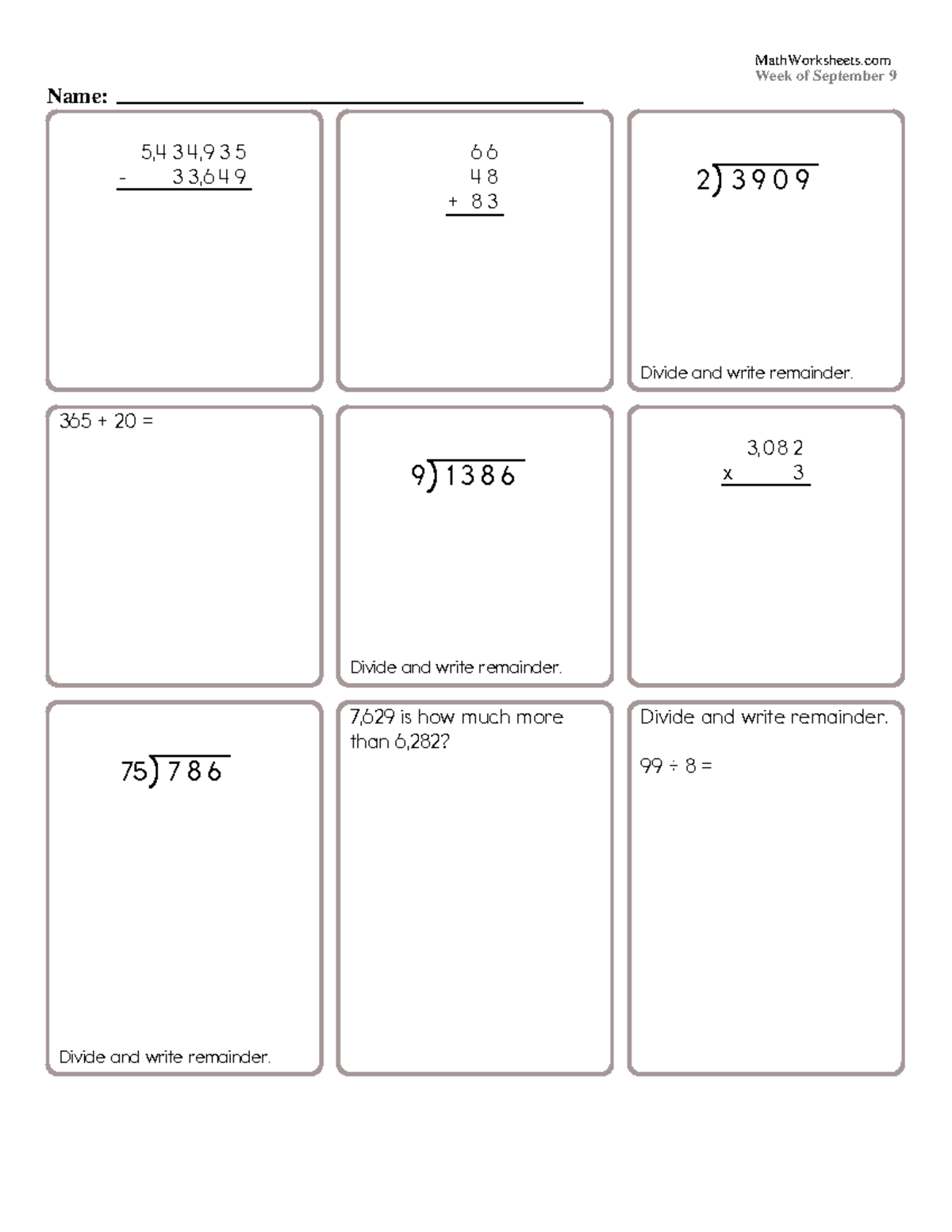 Math Worksheets Grade 6 9 9 - Name: Week of September 9 - Studocu