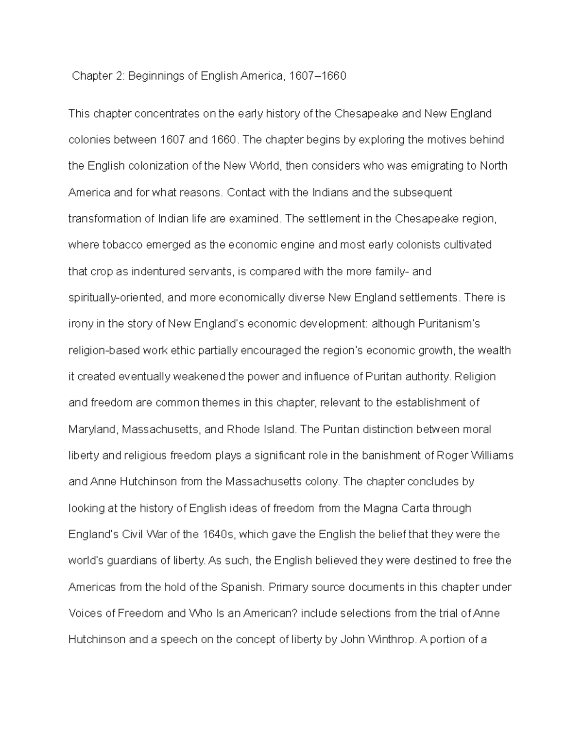 Ch. 2 Notes - Chapter 2: Beginnings Of English America, 1607– This ...