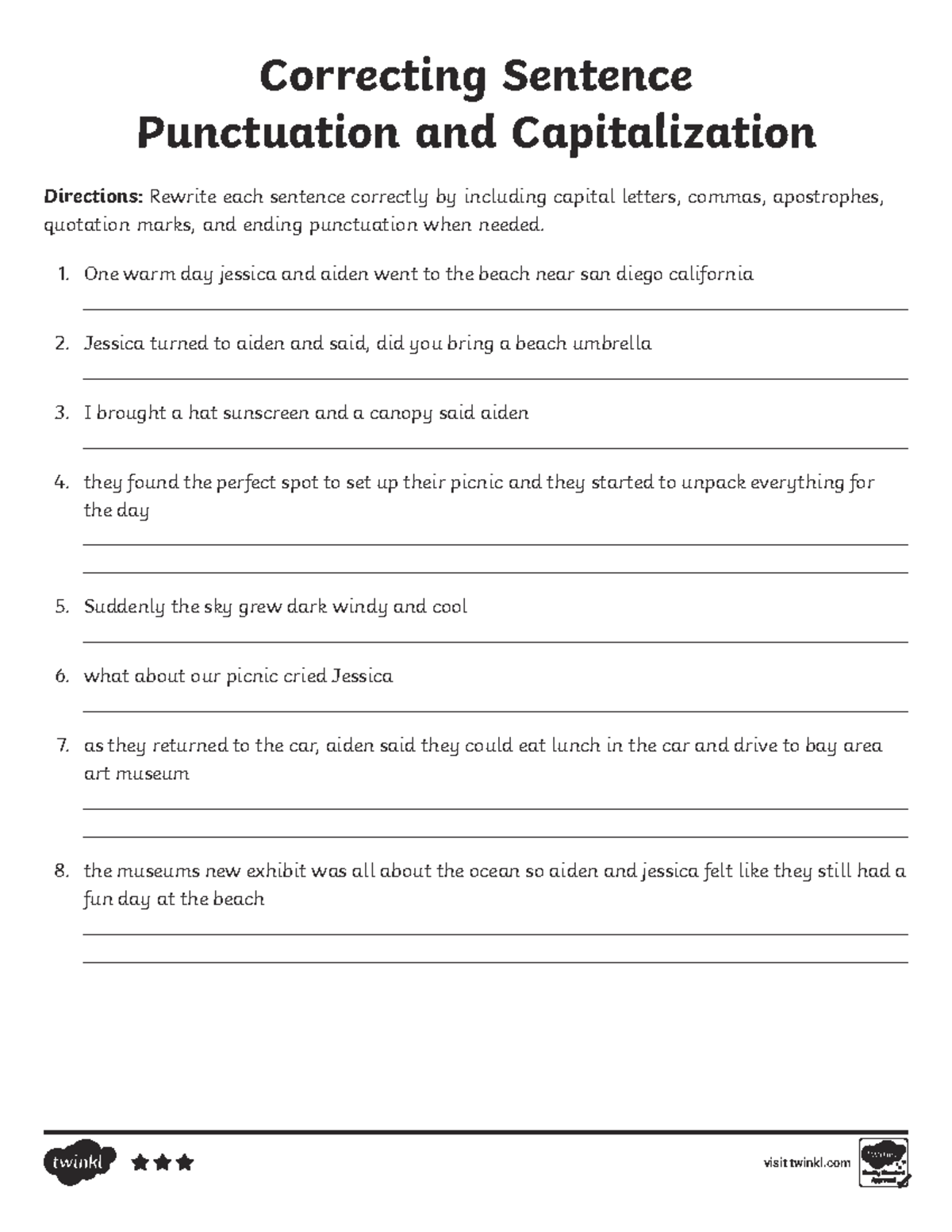 Correcting Sentence Punctuation Differentiated Activity - Correcting ...