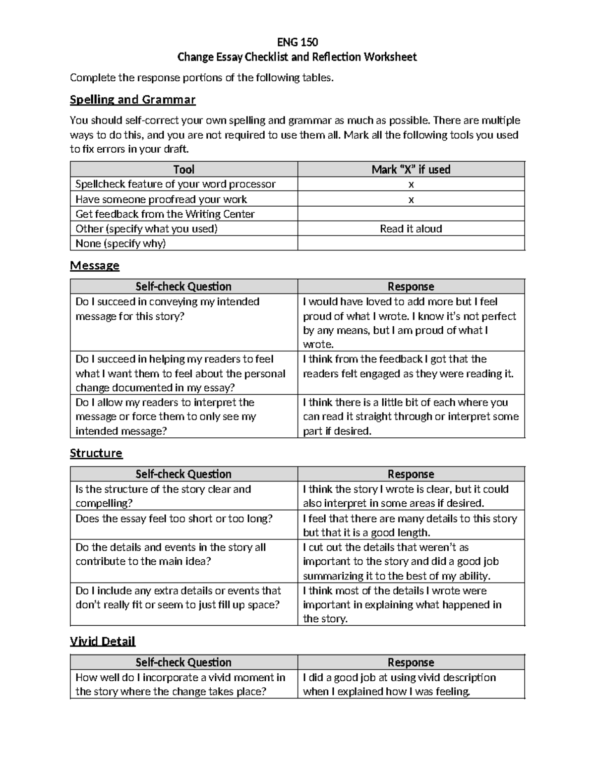 Eng150 document change Essay Checkand Reflect Worksheetdocx (1) - ENG ...