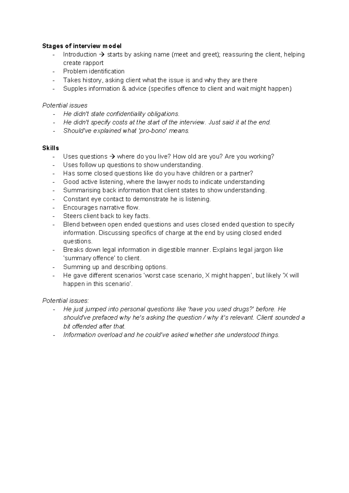 Stages of interview model - He didn’t specify costs at the start of the ...
