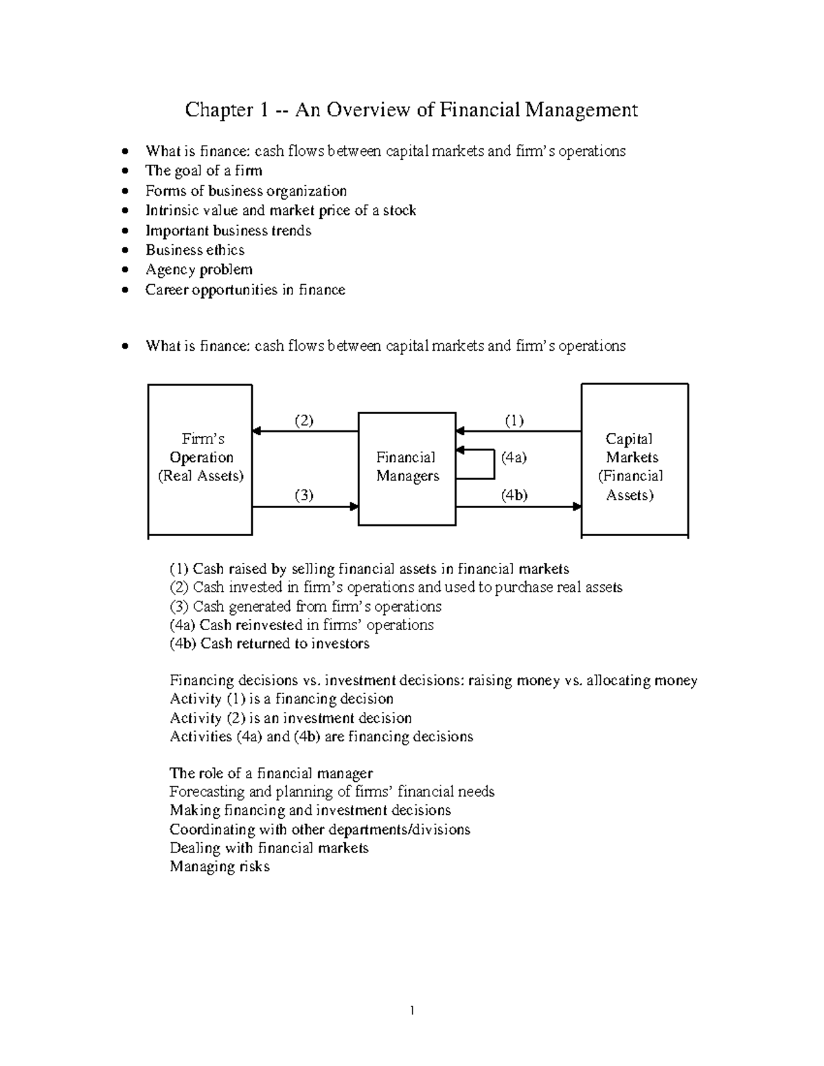Lecture Notes Mid1 1 - Summary of financial operations of a firm ...