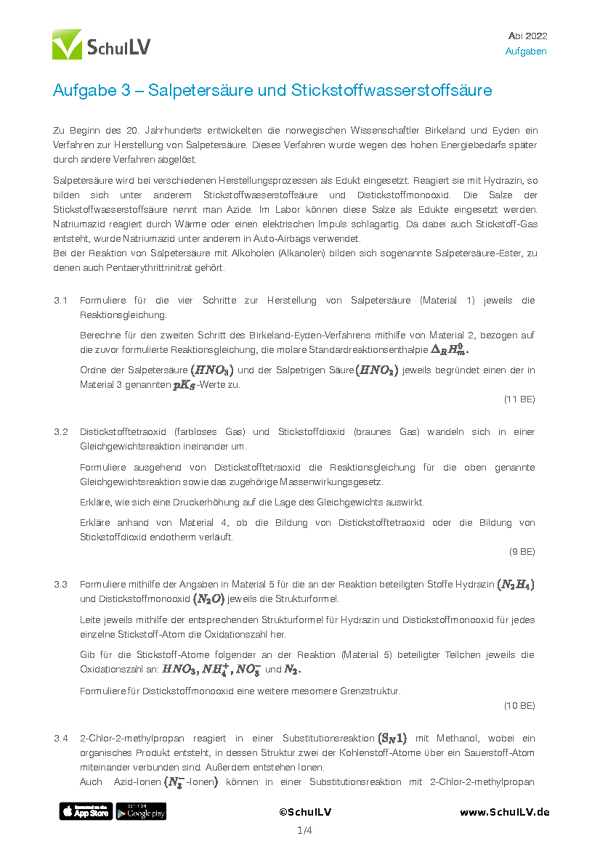 Aufgabe 3 – Salpetersäure und Stickstoffwasserstoffsäure - Aufgaben - 3