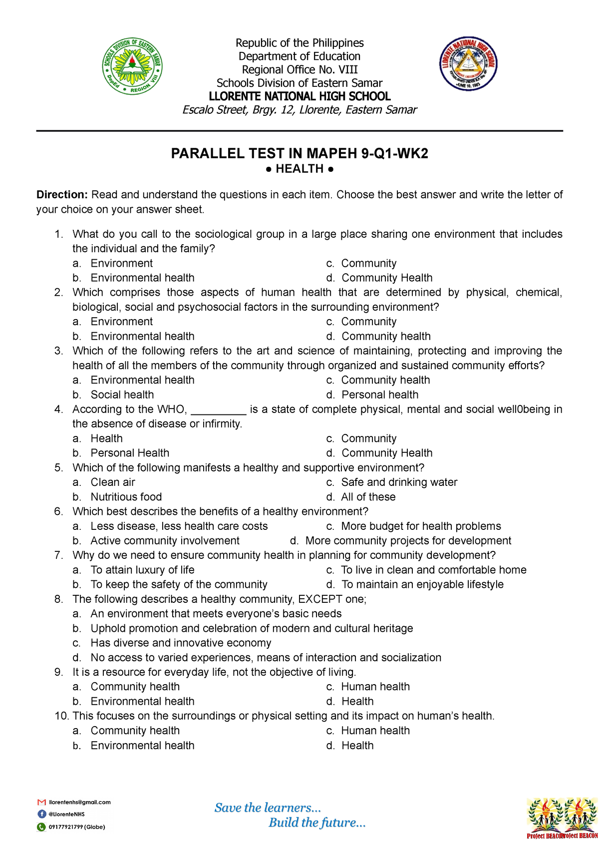 WT Q1 Mapeh 9 WK2 Health - DLL - Republic Of The Philippines Department ...