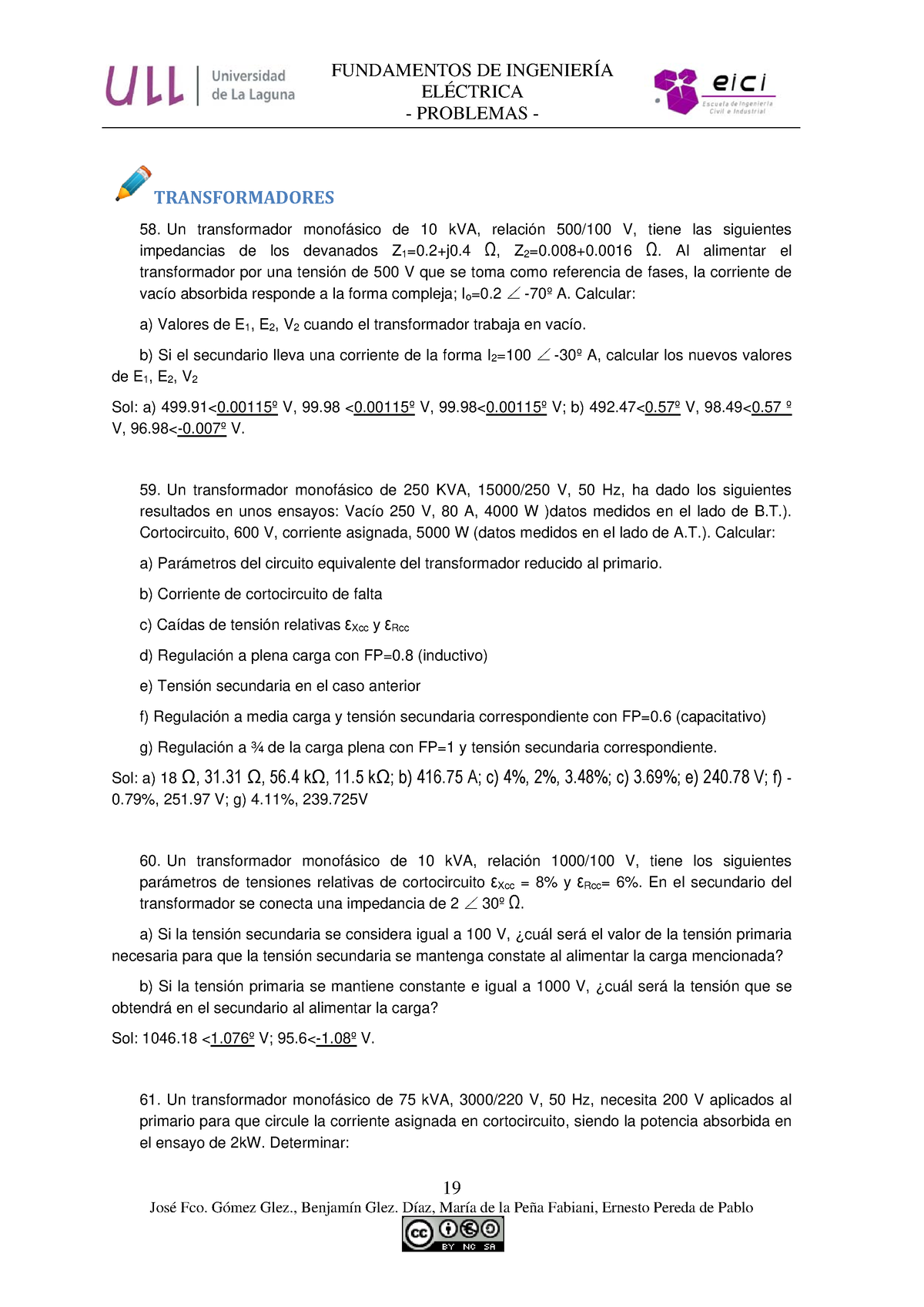 Problemas Transformador - FUNDAMENTOS DE INGENIERÍA ELÉCTRICA ...