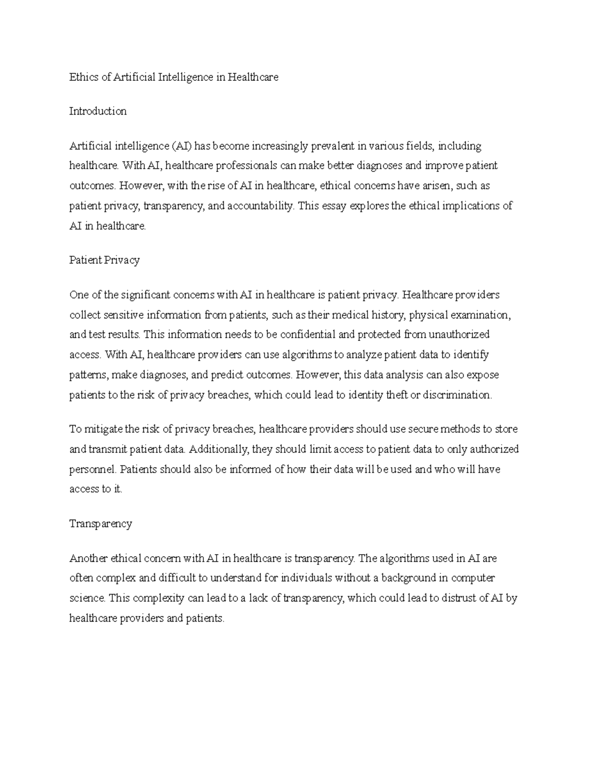 Title The Ethics of Artificial Intelligence in Healthcare - Ethics of ...