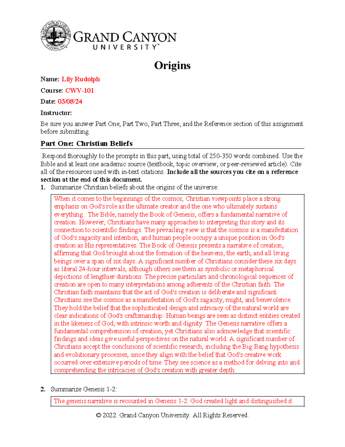 CWV. Origins 24 - Origins Name: Lily Rudolph Course: CWV- Date: 03/08 ...