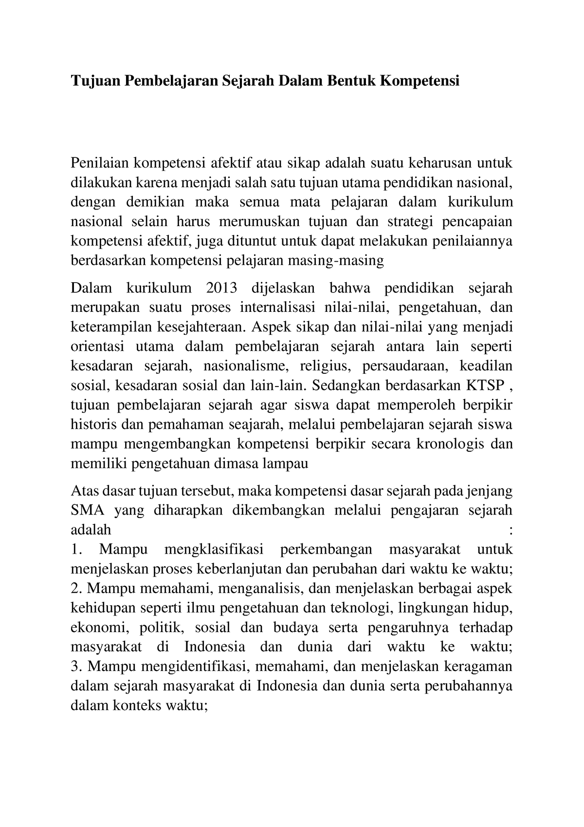 'Tujuan Pembelajaran Sejarah Dalam Bentuk Kompetensi' - Tujuan ...