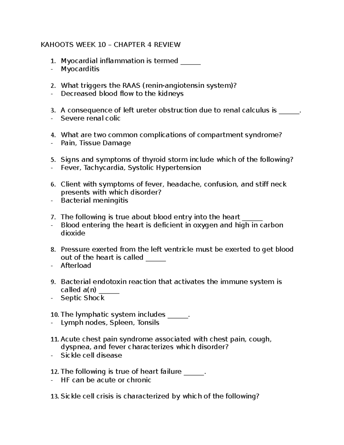 Kahoots WEEK 10 Chapter 4 Review NUR2063 Studocu