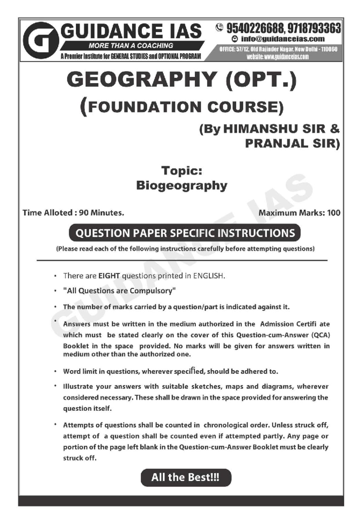 Biogeography Test 27602631 2024 03 16 07 54 - GUIDANCE IAS 9540226688 ...