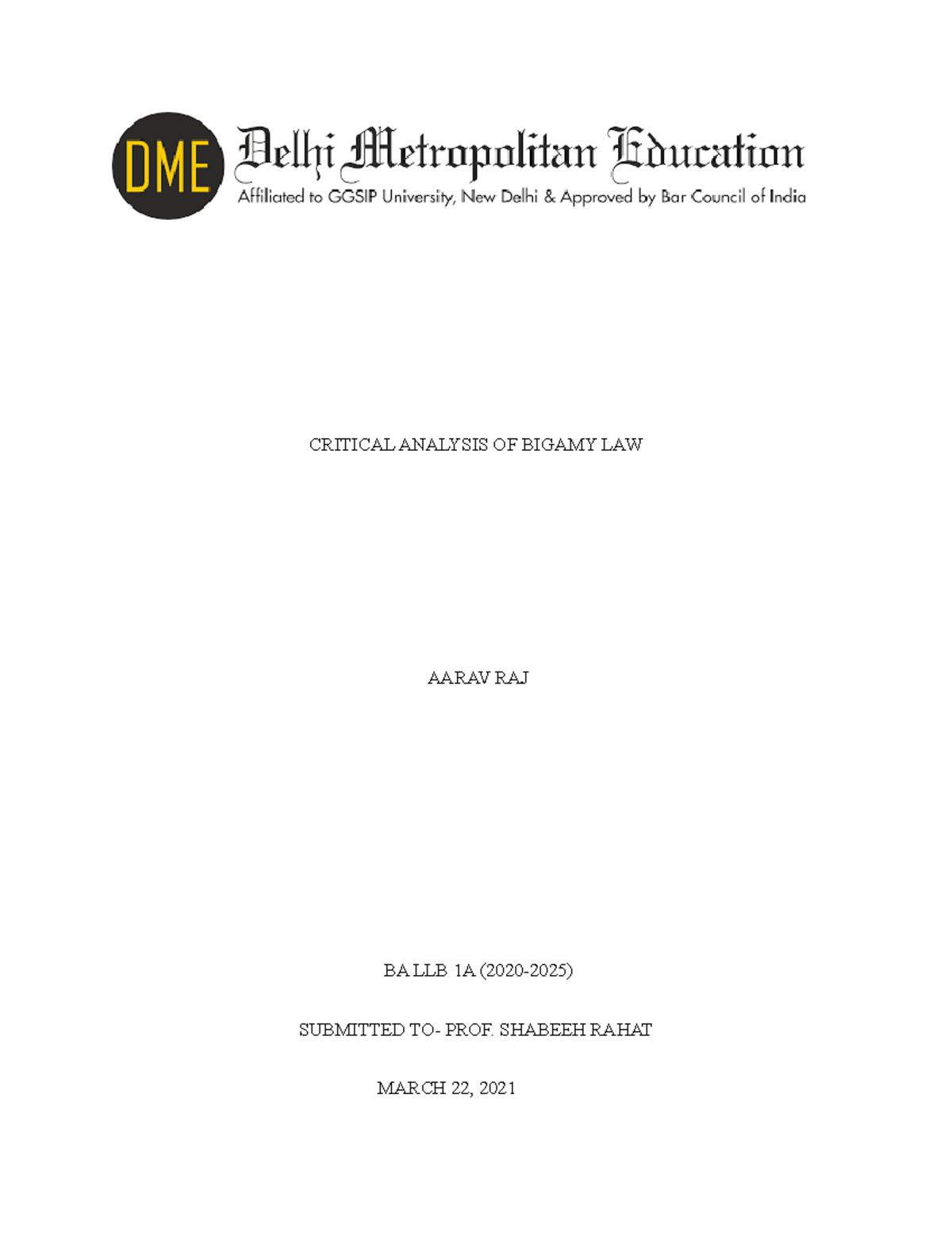 Critical Analysis OF Bigamy LAW - CRITICAL ANALYSIS OF BIGAMY LAW AARAV ...