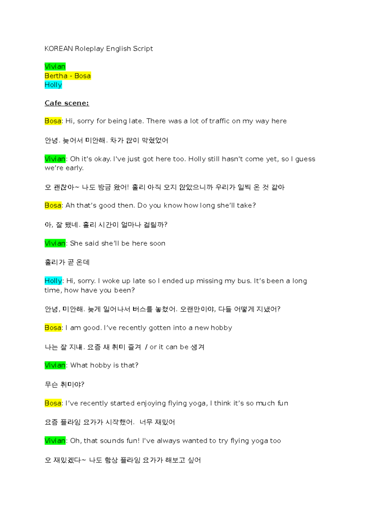 Korean Roleplay English Script - KOREAN Roleplay English Script Vivian ...