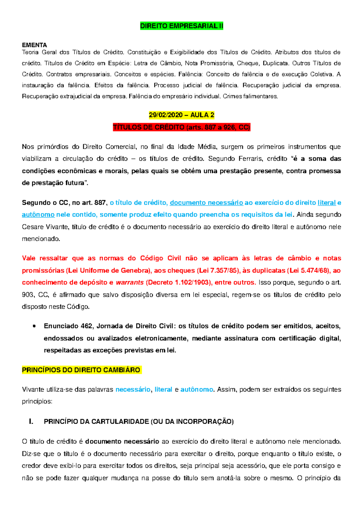 Direito Empresarial II - Titulos DE Credito - DIREITO EMPRESARIAL II ...