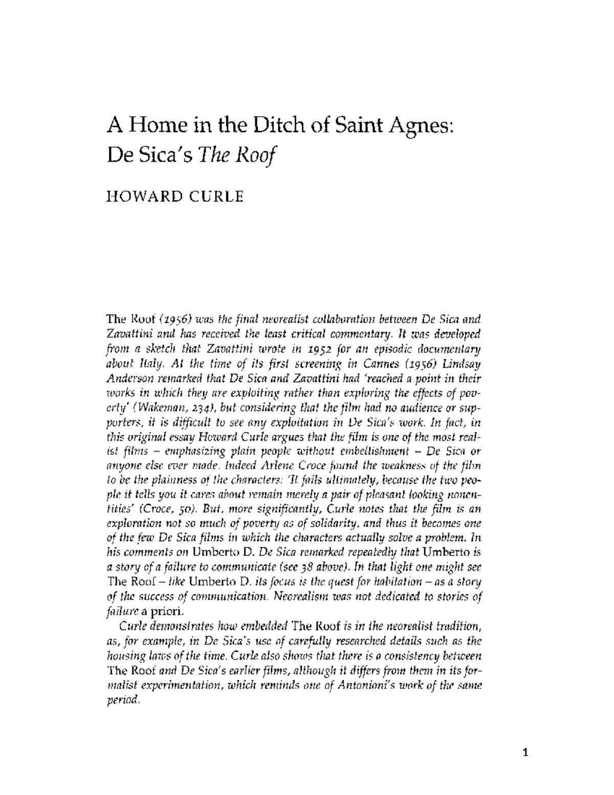 De Sica's THE ROOF [92] - lecture notes - when he opens the door of his ...