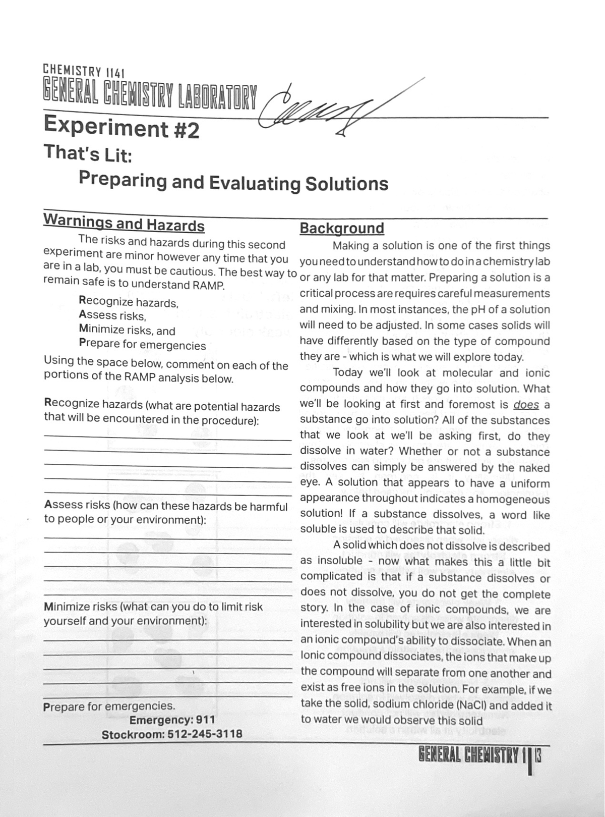 experiment 2 chemistry matriculation semester 1