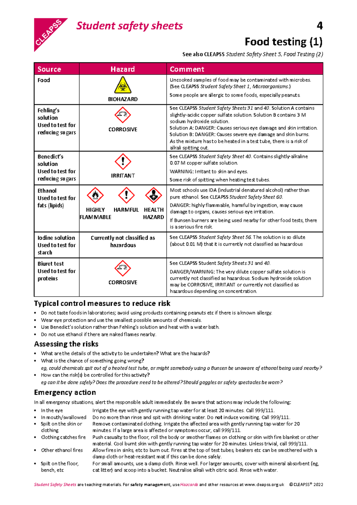 SSS004 Food testing 1 Fgggvbbbbbbbbbbbb Student safety sheets 4