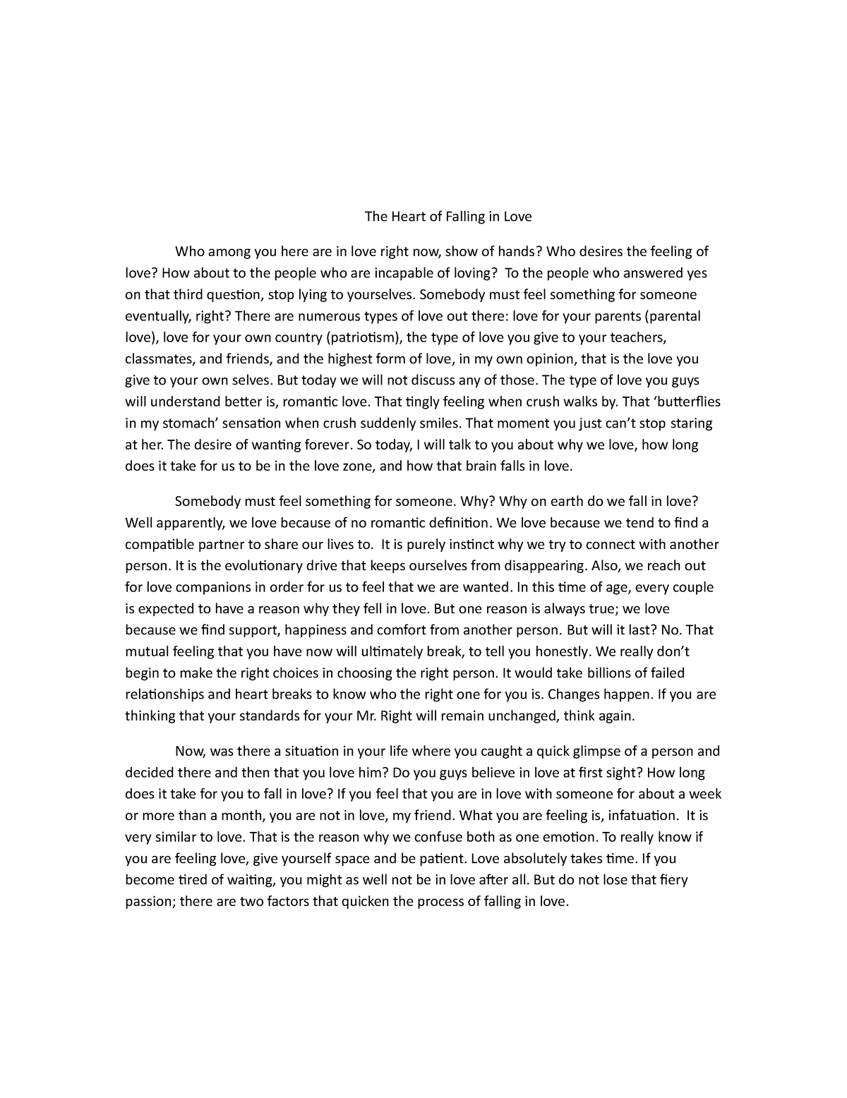 the love in my heart essay