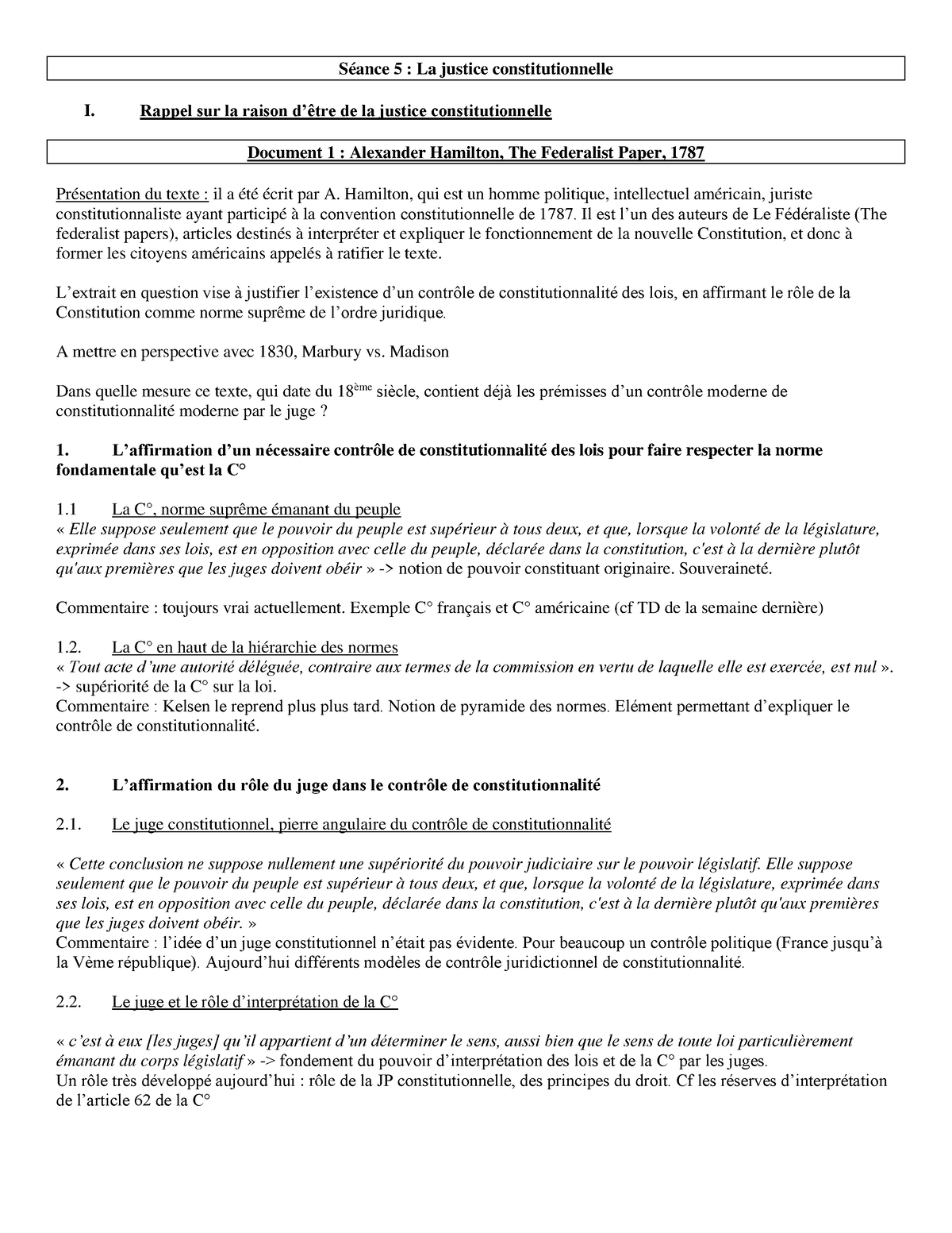 Séance 5 La Justice Constitutionnelle - Support De Cours - Séance 5 ...