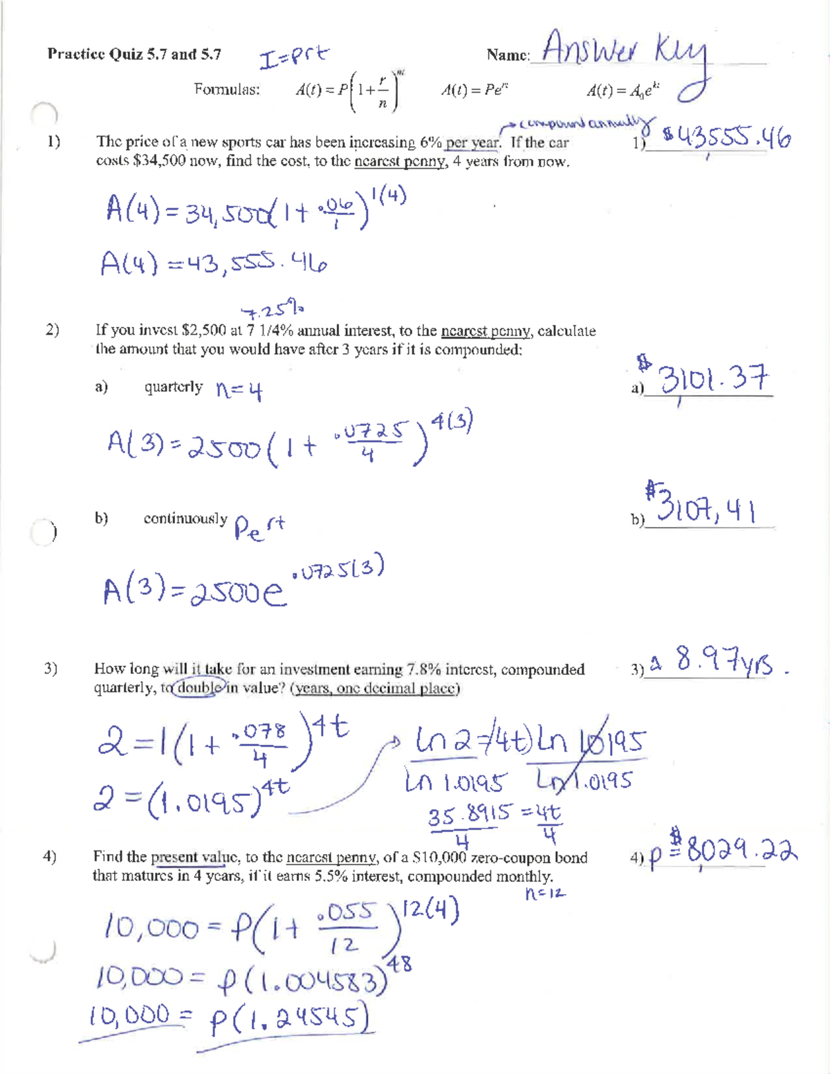 Practice Quiz 5.7 and 5.8 Solutions - MATH 180 - Studocu