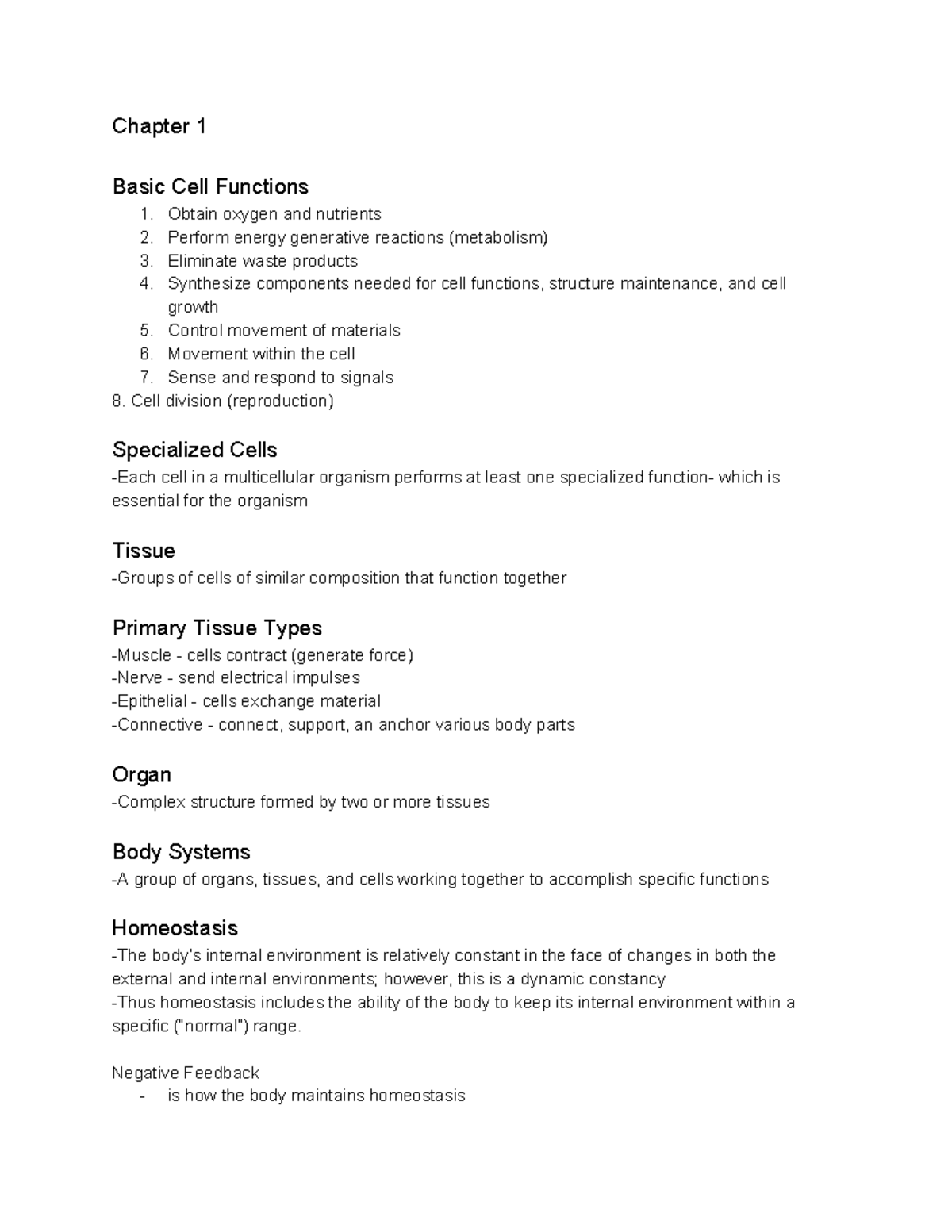 Chapter 1 - Intro to Physiology and Homeostasis - Chapter 1 Basic Cell ...