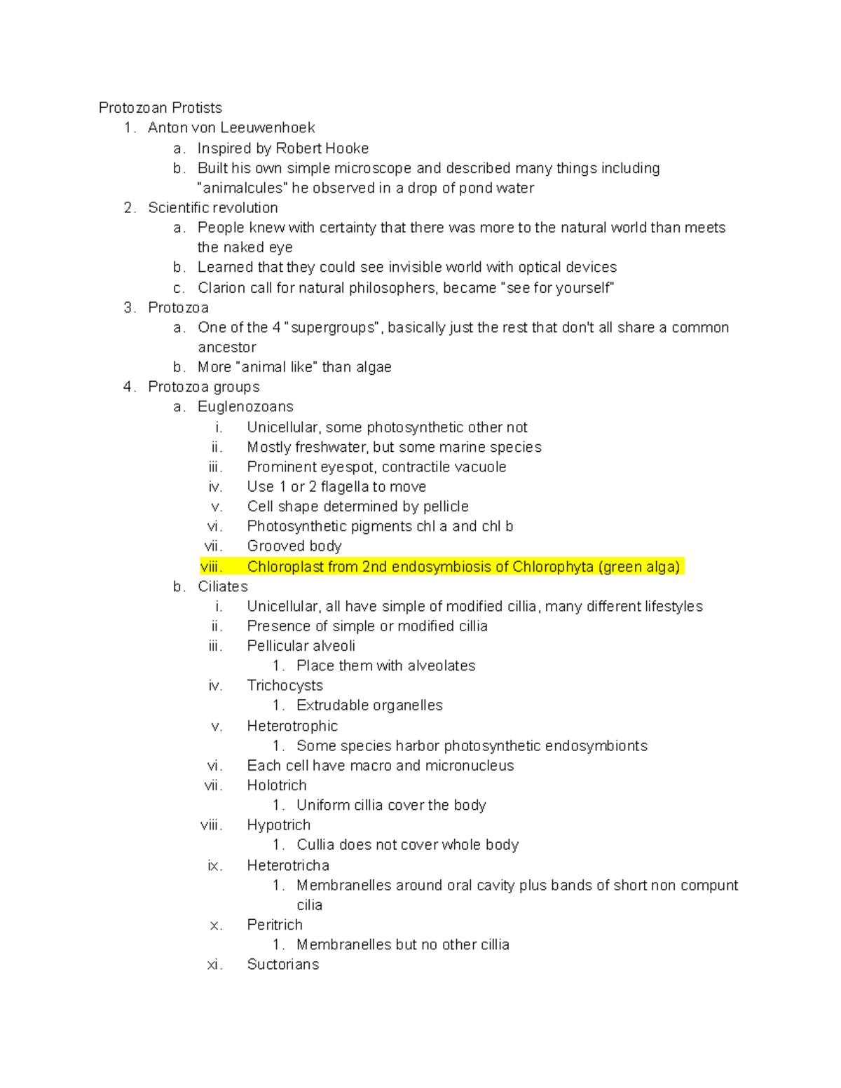 SMS 201 unit 2 notes - Protozoan Protists 1. Anton von Leeuwenhoek a ...