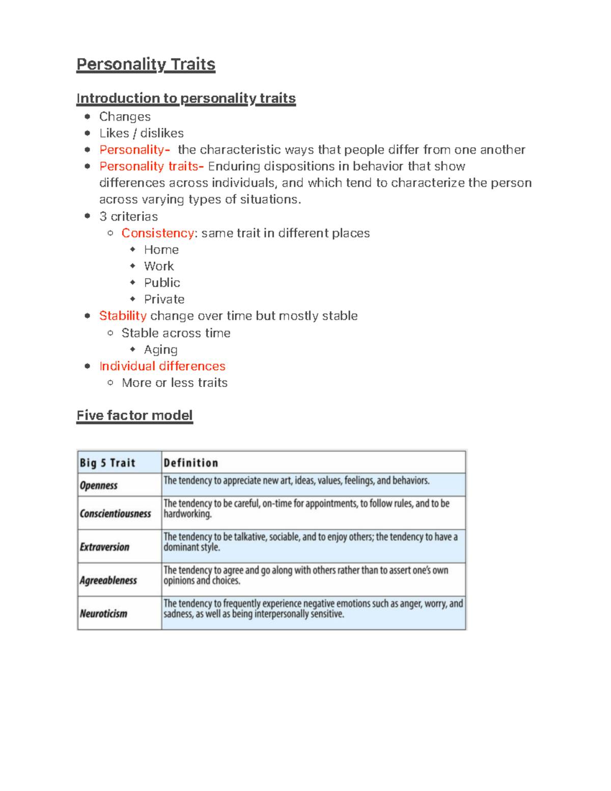 Personality Traits notes - ï ï ï ï ï ï ç ç ç ç ï ï ç ï ï Personality ...