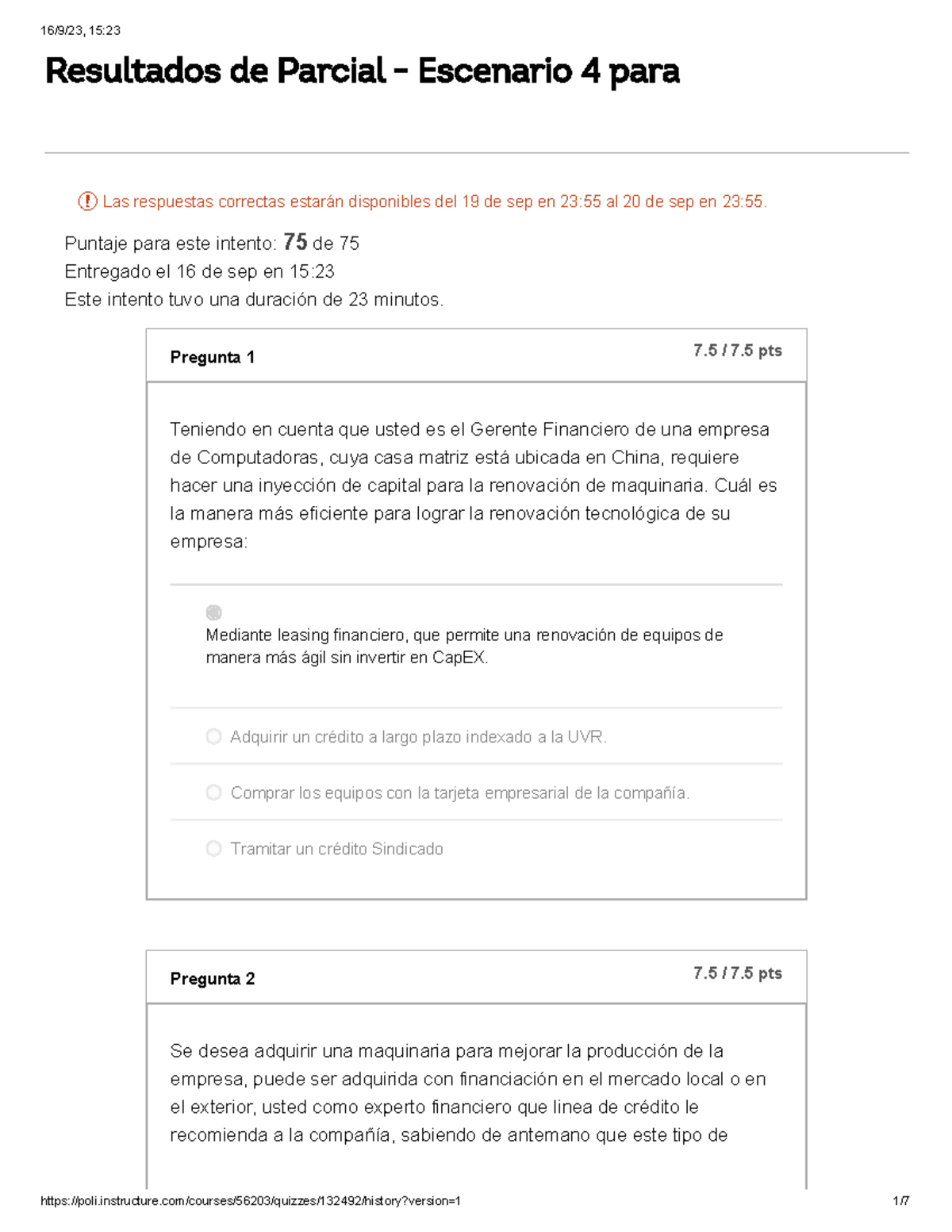 Parcial gerencia financiera - Resultados de Parcial - Escenario 4 para ...